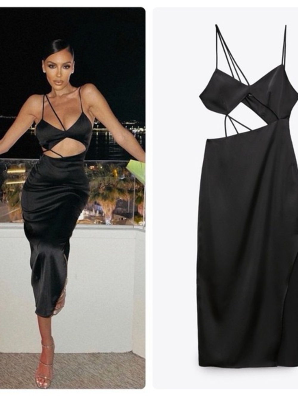 Zara Black Strappy Cutout Midi Dress